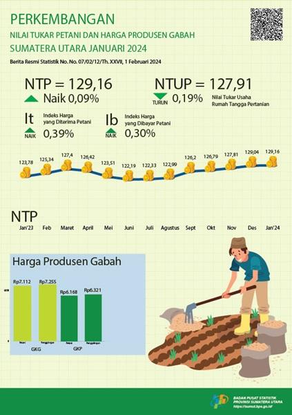 The Farmer Exchange Rate for Sumatera Utara Province in January 2024 is 129.16